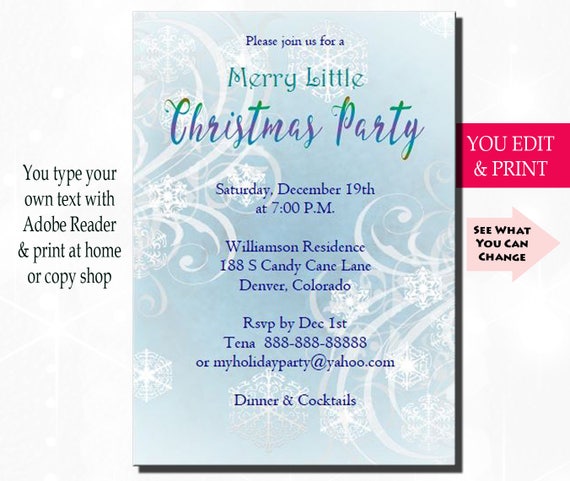 Christmas Party Invitation, Christmas Invitation, Merry Little Christmas Party Invitation, Holiday Party Invitation, You Edit PDF Il_570xn
