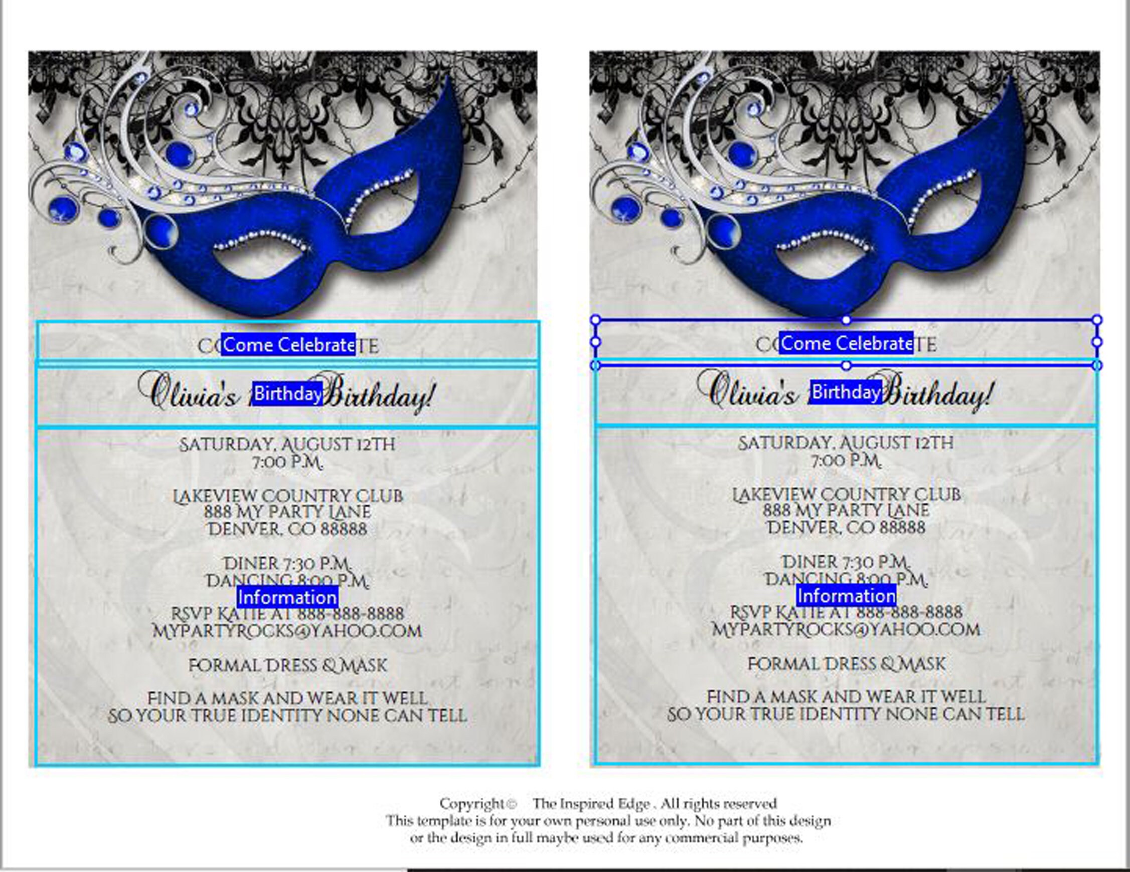 Masquerade Invitation, Masquerade Party Invitation