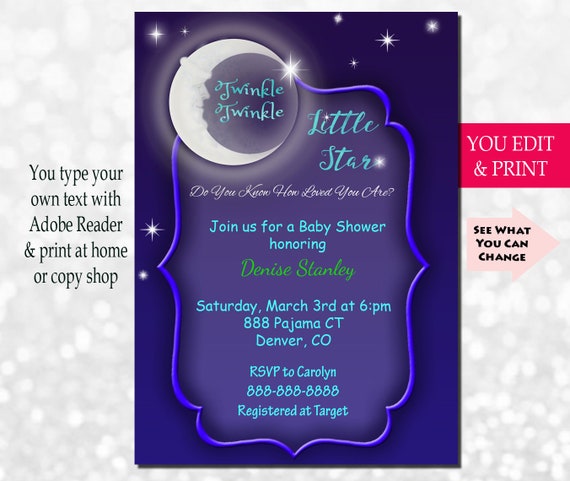 starry night baby shower invitations