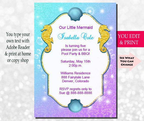 Under The Sea Beach Birthday Invitation, Under The Sea Invitation, Beach Birthday Invitation, Mermaid Invitation, You Edit PDF Il_570xn