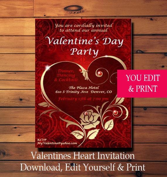 Valentines Day Invitation, Valentines Day Party Invitation, Valentines Invitation, Valentine Invitation, VD Invite, V-Day Invite, You Edit Il_570xn