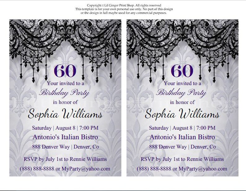 60th Birthday Invitation, Adult Birthday, Surprise Birthday, Women Birthday, Instant Download, Editable PDF, Printable, DIY, Sixty Birthday image 4