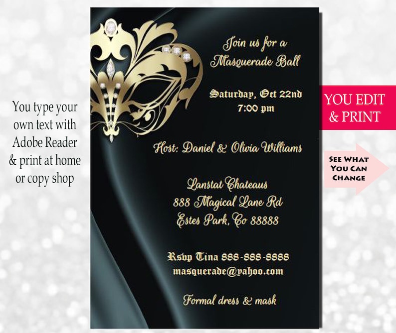 Elegant Masquerade Party Invitation, Masquerade Invitation, Masquerade