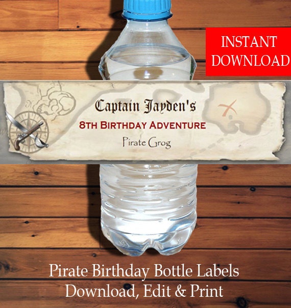 Pirate Water Bottle Label Instant Download Editable PDF by Lil Ginger