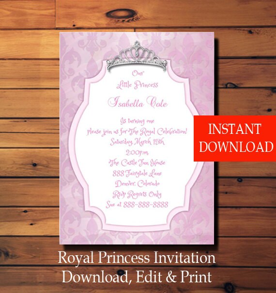 Princess Birthday Invitation -Princess Birthday Party -Princess Birthday -Princess Invitation Printable -1st Birthday Party -Digital Print Il_570xn