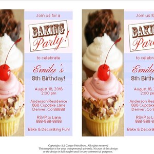 Baking Party Invitation, Baking Birthday Invitation, Cupcake Party Invite, Baking Invitation, Cupcake Invite, You Edit PDF image 2