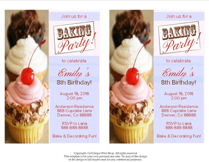 Baking Party Invitation, Baking Birthday Invitation, Cupcake Party Invite, Baking Invitation, Cupcake Invite, You Edit PDF image 2