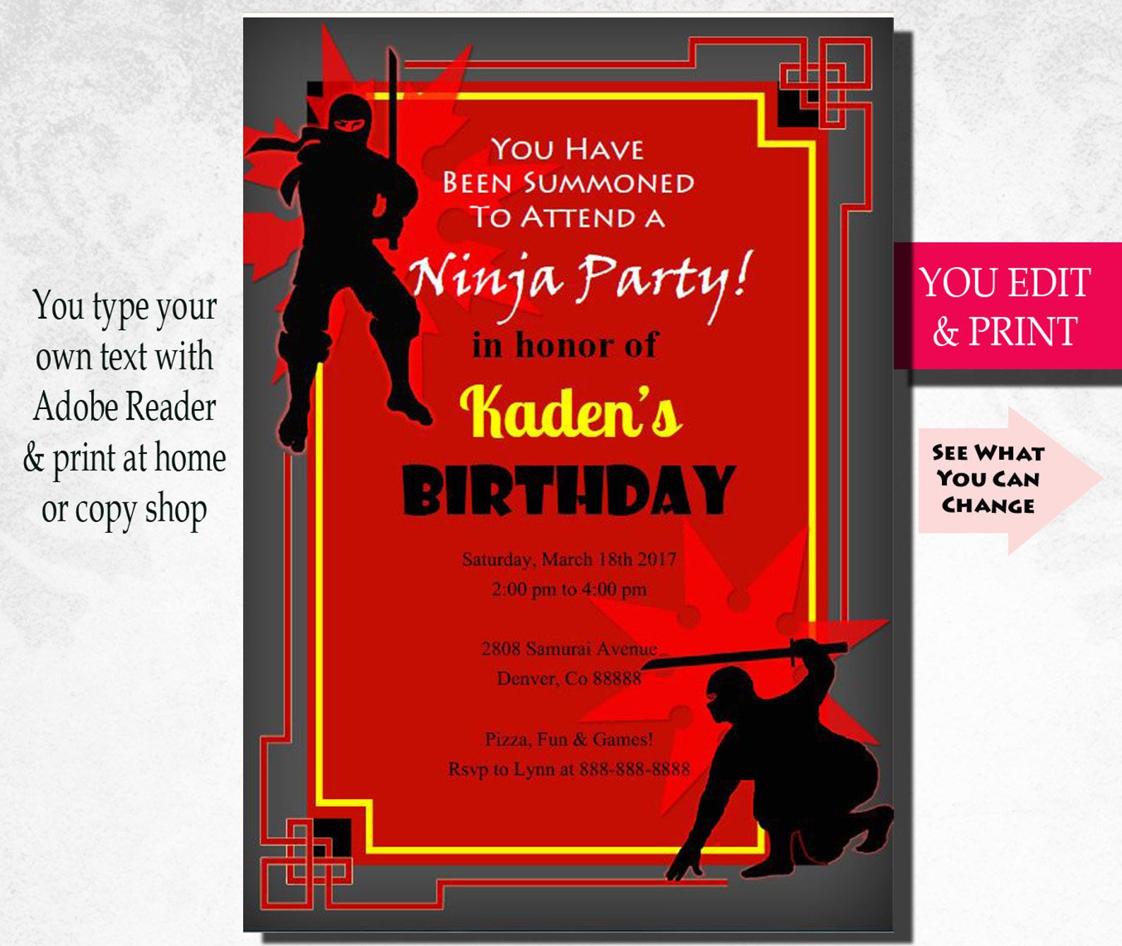 Ninja Invitation, Ninja Party Invitation, Ninja Birthday Invitation