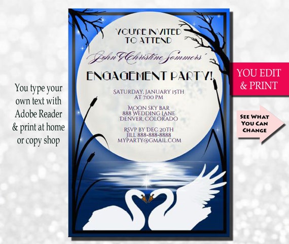 Engagement Invitation, Engagement Party Invitation, Engagement Dinner Invitation, Moon and Stars Engagement Invitation, You Edit PDF Il_570xn
