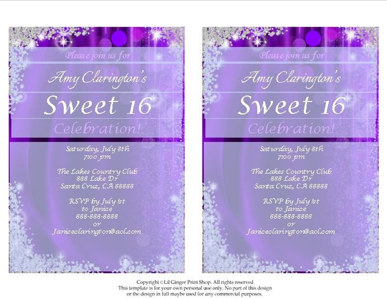 Sweet Sixteen Invitation, Sweet Sixteen Party Invitation, Sweet 16 Invitation, Sweet 16 Party Invitation, Sweet 16 Glitter, You Edit PDF image 2