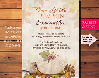 Pumpkin Birthday Invitation, Our Little Pumpkin Invitation, Our Little Pumpkin Birthday Invitation, Fall Birthday Invitation, You Edit PDF