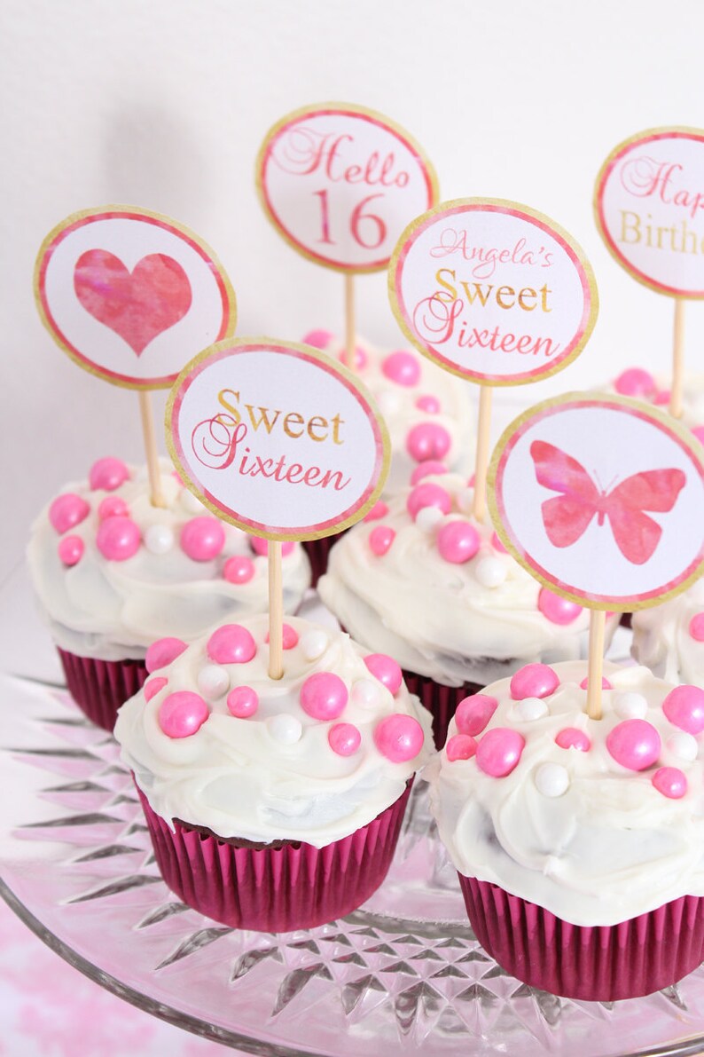 sweet-16-cupcake-toppers-watercolor-floral-sweet-sixteen-cupcake