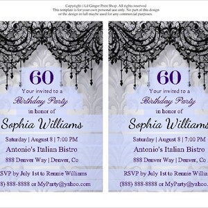 60th Birthday Invitation, Adult Birthday, Surprise Birthday, Women Birthday, Instant Download, Editable PDF, Printable, DIY, Sixty Birthday image 2