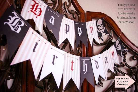 Pirate Banner, Pirate Birthday Banner, Pirate Party Banner, Printable Pirate Banner, Instant Download Banner, You Edit PDF Il_570xn