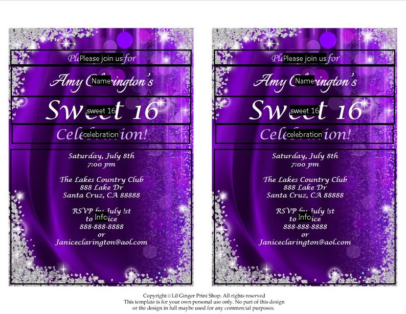Sweet Sixteen Invitation, Sweet Sixteen Party Invitation, Sweet 16 Invitation, Sweet 16 Party Invitation, Sweet 16 Glitter, You Edit PDF image 4