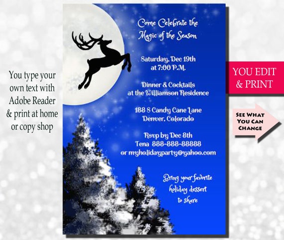 Christmas Party Invitation, Christmas Invitation, Holiday Invitation, Holiday Party Invitation, Reindeer Invitation, You Edit PDF Il_570xn