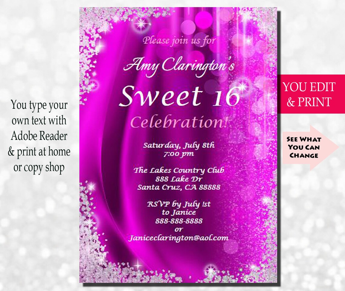 Sweet 16 Invitation, Sweet 16 Party Invitation, Sweet Sixteen