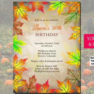 Fall Birthday Invitation, Rustic Birthday Invitation, Fall 30th Birthday Invitation, Fall Leaves, Autumn, Invite, Edit With Adobe Reader DIY image 3