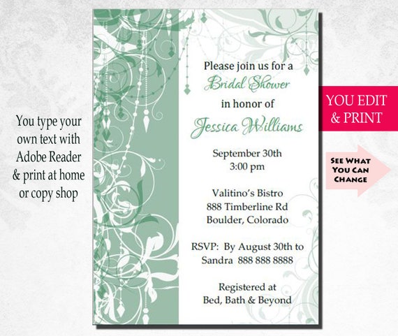 Bridal Shower Invitation, Bridal Shower Party Invitation, Garden Bridal Shower Invitation, Botanical Bridal Shower Invitation, You Edit PDF Il_570xn