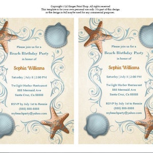 Beach Birthday Invitation, Beach Invitation, Beach Birthday Party Invitation, Tropical Birthday Invitation, Starfish Invite, You Edit PDF image 4