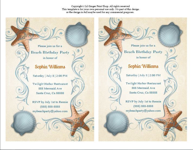 Beach Birthday Invitation, Beach Invitation, Beach Birthday Party Invitation, Tropical Birthday Invitation, Starfish Invite, You Edit PDF image 4