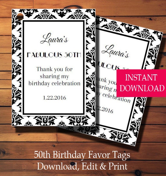 50th Birthday Favor Tags-Birthday Gift Tags-Birthday Tags-Printable-Instant Download-Diy-PrintableTags-Damask Tags-Favor Tags for Women Il_570xn
