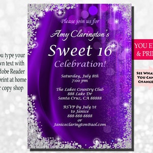 Sweet Sixteen Invitation, Sweet Sixteen Party Invitation, Sweet 16 Invitation, Sweet 16 Party Invitation, Sweet 16 Glitter, You Edit PDF image 1