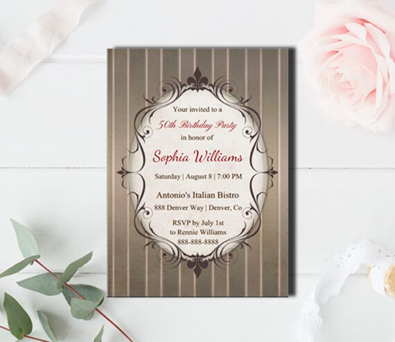 50th Birthday Invitation, 50th Birthday Party Invitation, Retro Birthday Invitation, Birthday Invitation For Women, Instant Download DIY Il_570xn