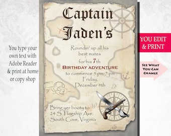 Pirate Birthday Invitation, Pirate Party Invitation, Boy Birthday Invitation, Instant Download, Editable PDF, Pirate Birthday, Pirate Party