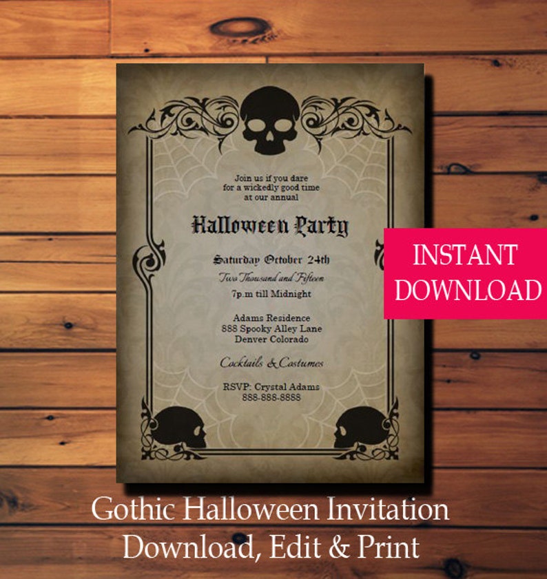 Halloween Invitation Halloween Party Invitation Gothic Skulls INSTANT ...