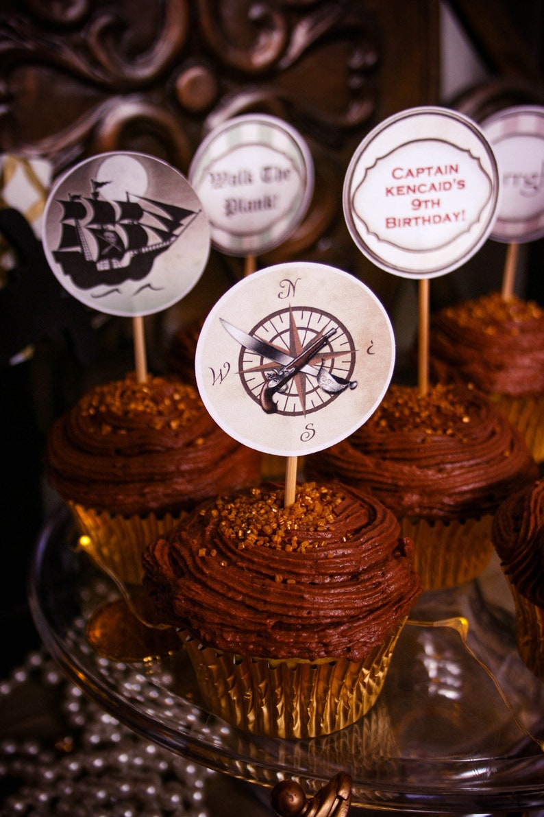 Pirate Cupcake Topper, Pirate Party Cupcake Topper, Pirate Birthday, Pirate Party, Cupcake Toppers, Instant Download, You Edit PDF image 3