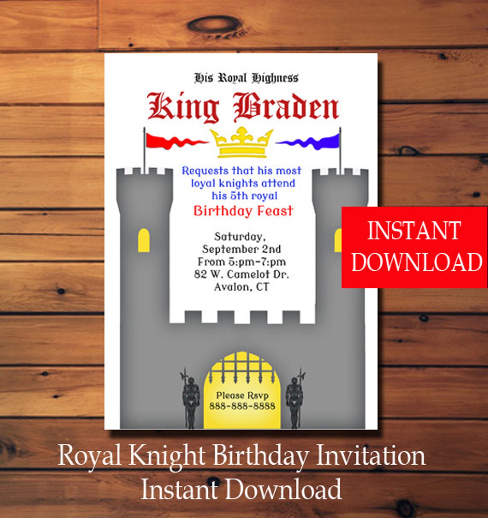 Knight Birthday Invitations, Birthday Party Invitations, Boy Birthday ...