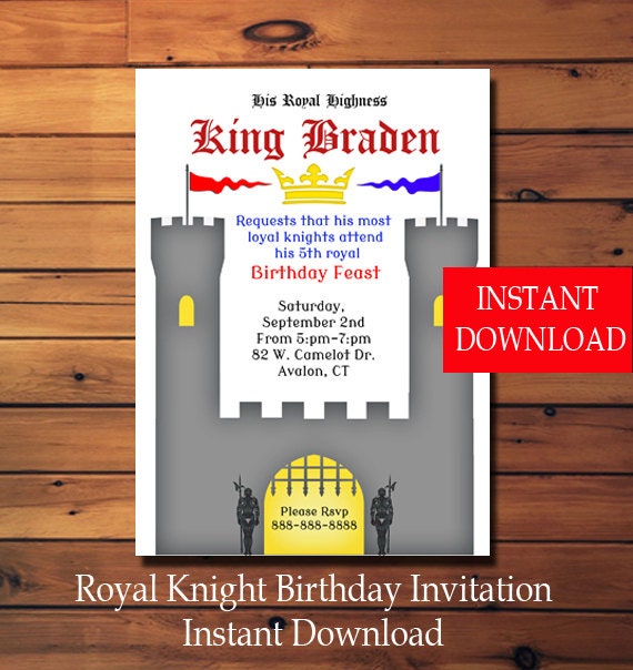 Knight Birthday Invitation - Birthday Party - Boy Birthday - Instant Download - Editable PDF - Template - Castle Birthday -Royal Knight Il_570xn