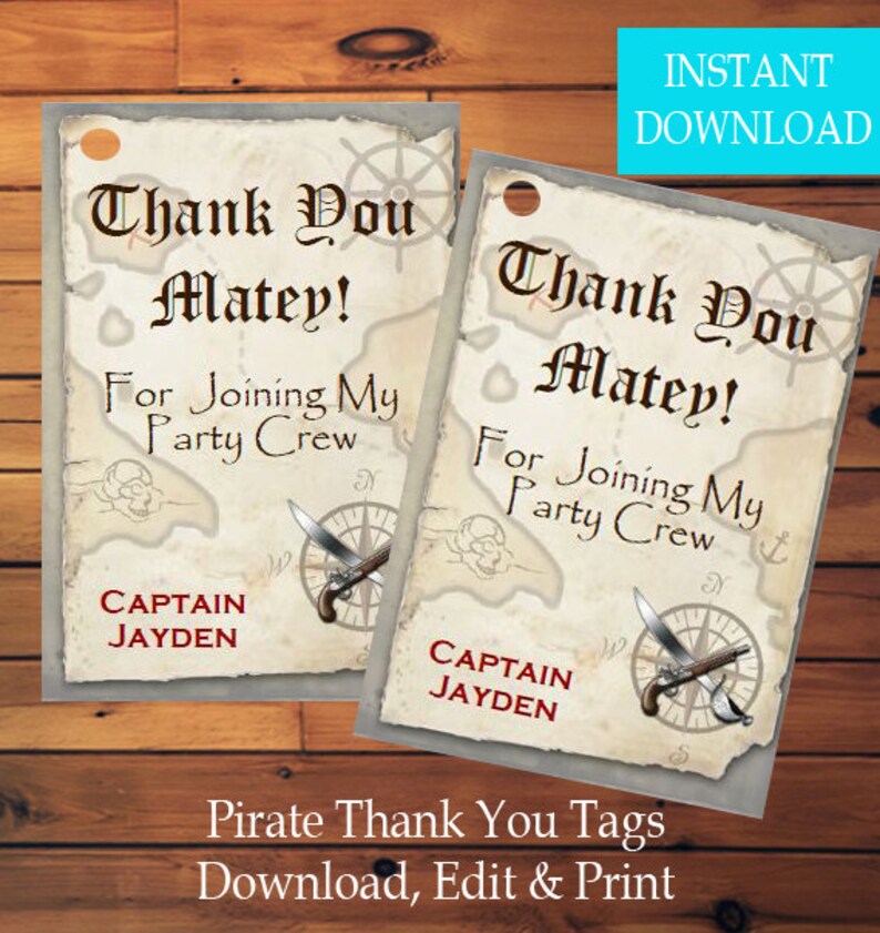 Pirate Tags, Pirate Thank You Tags, Pirate Favor Tags, Pirate Birthday ...