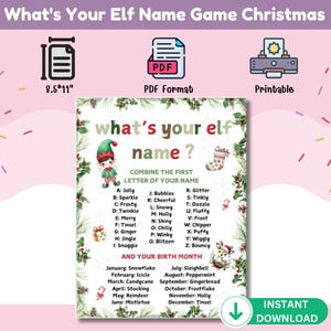 What’s Your Elf Name Christmas Game – Fun Printable Holiday Party Game – Elf Name Generator for Kids & Adults Instant Download