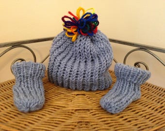 Light Blue Knit Baby Hat And Bootie Set By Little Bohemian Heart With Free Shipping