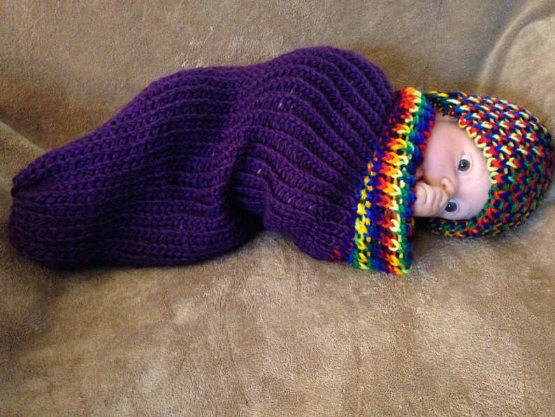 Rastafarian Rainbow Baby Cocoon Photo Prop Set Newborn Bunting Swaddle Sack Snuggle Sack New Baby Gift Boho Baby Bohemian Baby Free Shipping image 3