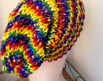 Rasta Rainbow Boho Beanie Knit Hat By Little Bohemian Heart With Free Shipping