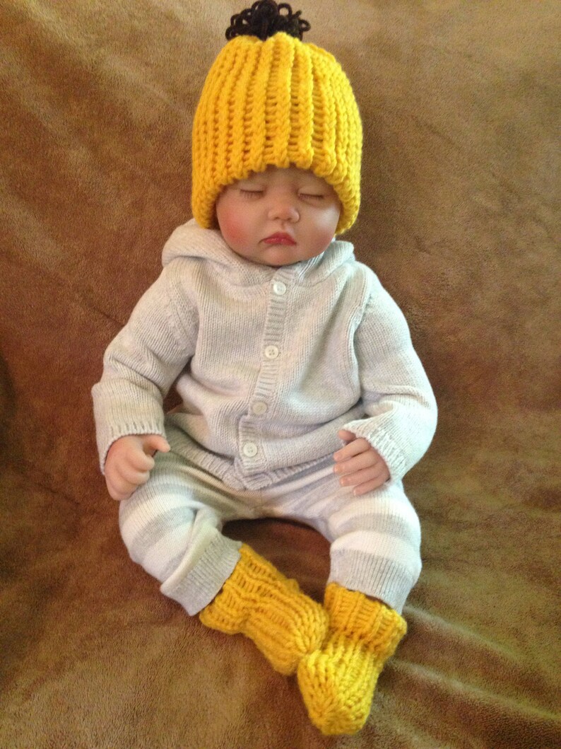Yellow Knit Baby Hat and Bootie Set by Little Bohemian Heart Etsy