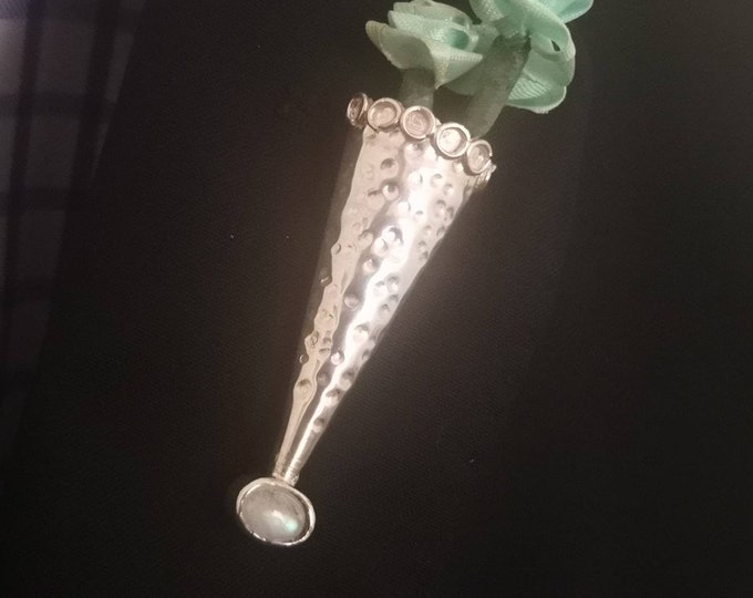 Moonstone Lapel Pin Vase Tussie Mussie Boutonniere Brooch Handmade in