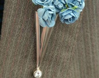 Swarovski crystal and silver swclassic Lapel pin boutonniere brooch handmade in sterling silver in Poirot style