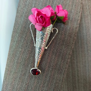 Garnet Gemstone Lapel Pin Tussie Mussie Boutonniere Brooch