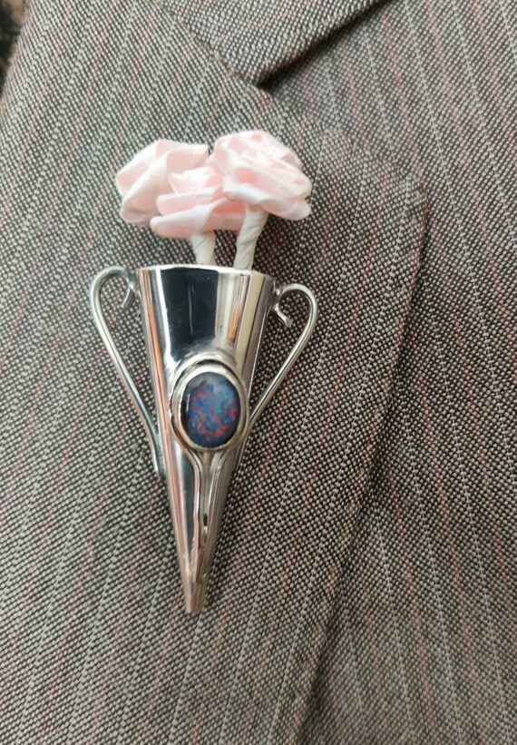 Stylish Lapel Pin Vase With Opal Triplet Boutonniere Brooch Etsy