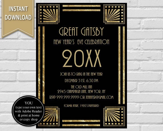 New Years Eve Great Gatsby Party New Years Invitation New Year