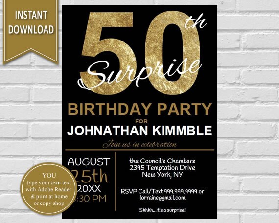 50th surprise birthday invitation 50th birthday surprise birthday
