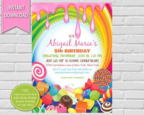 Candyland Birthday Invitation Sweet Shoppe Candyland Party Candy