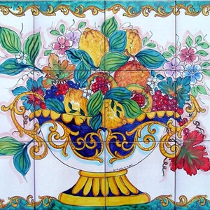 Decorative Kitchen Backsplash Tiles - Hand Painted Tile Mural - Fruit Bowl Painting - Ceramic Bathroom Tiles - Accent Wall Tiles - Art Tiles