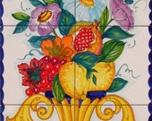 Hand Painted Tile Mural - Amphora Vase - Spring Decor - Floral Vase - Flower Vase - Vertical Wall Art - Backsplash Tiles