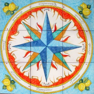 Compass Rose Mural, Nautical Decor, Nautical Chart, Lemon Decor, Rose of the Wind, Wall Mural, Floor Tile, Table Top Decor, Floor Medallion