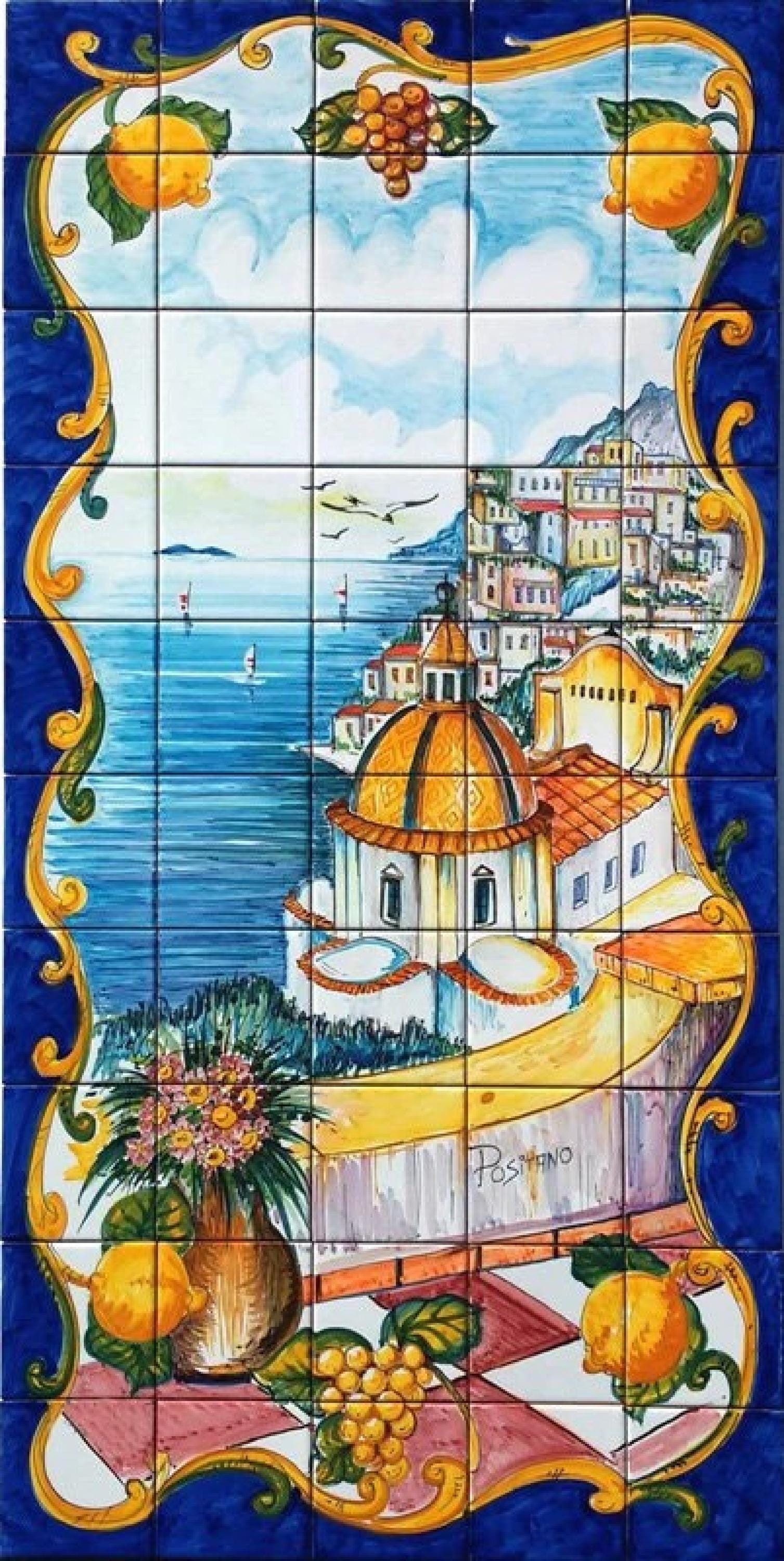 Murale in Piastrelle Di Ceramica Italiane Dipinte A Mano - Positano Art Decor